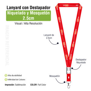 LANYARD DESTAPADOR NIQUELADO CON MOSQUETÓN GIRATORIO PREMIUM 2.5 CM