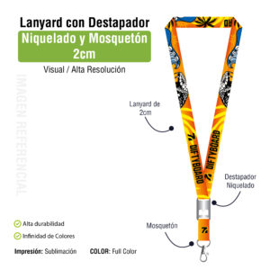 LANYARD DESTAPADOR NIQUELADO CON MOSQUETÓN GIRATORIO PREMIUM 2 CM