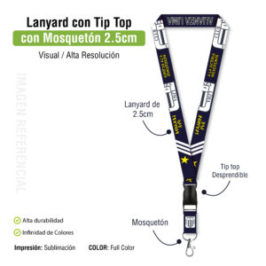 LANYARD TIP TOP PLANO NACIONAL CON MOSQUETON GIRATORIO 2.5CM