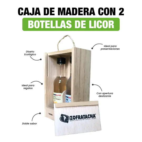 CAJA DE MADERA CON 2 BOTELLA DE PISCO PERSONALIZADO DE 330ML