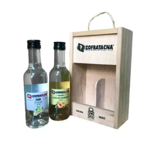 CAJA DE MADERA CON 2 BOTELLA DE PISCO PERSONALIZADO DE 330ML
