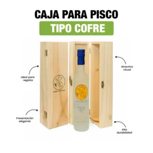 CAJA DE MADERA CON PISCO PERSONALIZADO 500ML