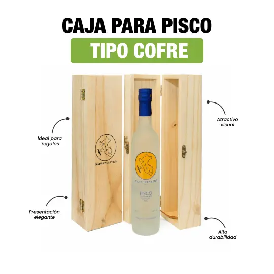 CAJA DE MADERA CON PISCO PERSONALIZADO 500ML