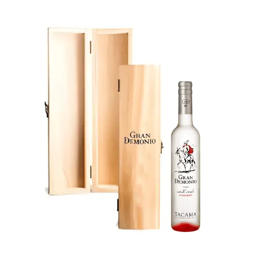CAJA DE MADERA CON PISCO PERSONALIZADO 500ML - Imagen 2