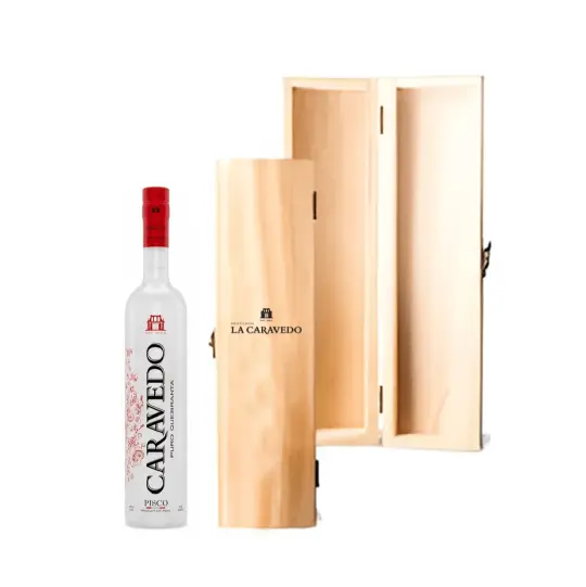 CAJA DE MADERA CON PISCO PERSONALIZADO 500ML - Imagen 3