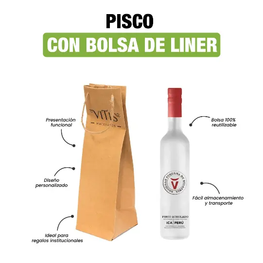 BOLSA PERSONALIZADA CON PISCO PERSONALIZADO 500ML