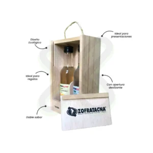 CAJA DE MADERA CON 2 BOTELLAS DE PISCO PERSONALIZADAS DE 330ML