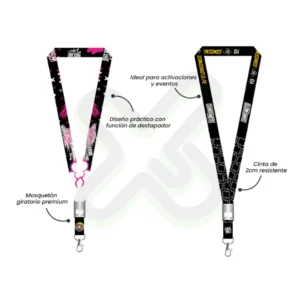 LANYARD CON DESTAPADOR CON MOSQUETON GIRATORIO Y PALANCA 2CM