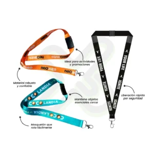 LANYARD CON MOSQUETON GIRATORIO CON PALANCA Y BREAK AWAY 2CM