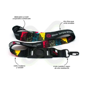 LANYARD CON TIP TOP GIRATORIO Y ARNES NEGRO 2 5CM