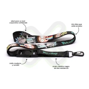 LANYARD CON TIP TOP GIRATORIO Y ARNES NEGRO 2CM