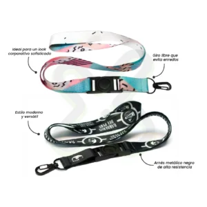 LANYARD CON TIP TOP GIRATORIO Y ARNES NEGRO 2CM