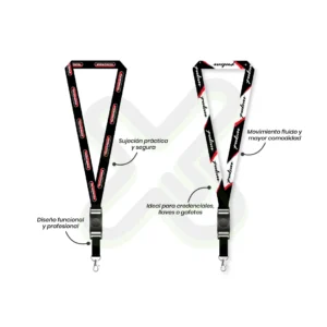 LANYARD CON TIP TOP GIRATORIO Y MOSQUETON GIRATORIO CON PALANCA 2CM