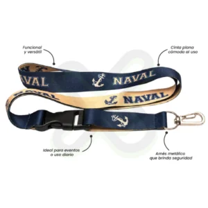 LANYARD CON TIP TOP PLANO IMPORTADO Y ARNES PLATA 2 5CM