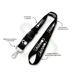LANYARD CON TIP TOP PLANO IMPORTADO Y ARNES PLATA 2 5CM