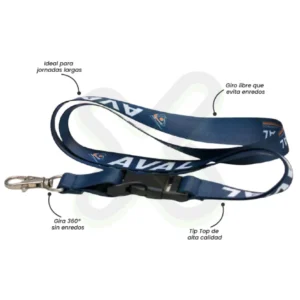 LANYARD CON TIP TOP PLANO IMPORTADO Y MOSQUETON GIRATORIO CON PALANCA 2CM