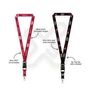 LANYARD CON TIP TOP PLANO IMPORTADO Y MOSQUETON GIRATORIO CON PALANCA 2CM