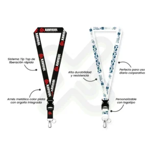LANYARD CON TIP TOP PLANO NACIONAL O IMPORTADO ARNES PLATA Y ARGOLLA 2 5CM