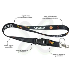 LANYARD CON TIP TOP PLANO NACIONAL O IMPORTADO MOSQUETON GIRATORIO CON PALANCA Y ARGOLLA 2CM