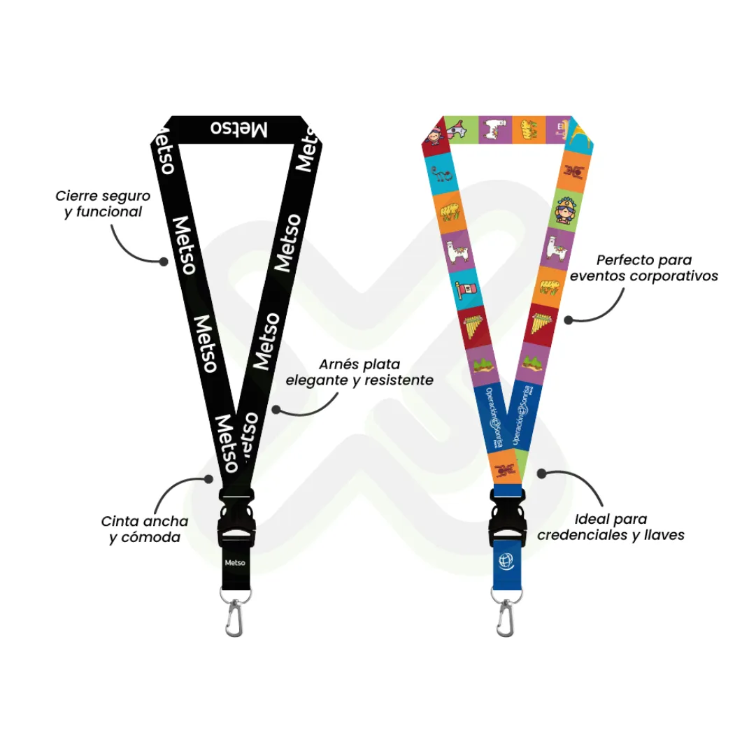 LANYARD CON TIP TOP PLANO NACIONAL Y ARNES PLATA 2 5CM - Imagen 2