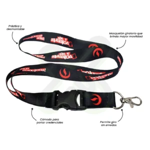 LANYARD CON TIP TOP PLANO NACIONAL Y MOSQUETON GIRATORIO CON PALANCA 2CM