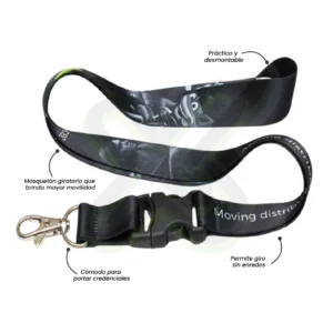 LANYARD CON TIP TOP PLANO NACIONAL Y MOSQUETON GIRATORIO CON PALANCA 2CM