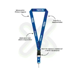 LANYARD CON TIP TOP PLANO NACIONAL Y MOSQUETON RIGIDO 2CM