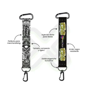 LLAVERO LANYARD CON CARABINER Y ARNES NEGRO 2CM