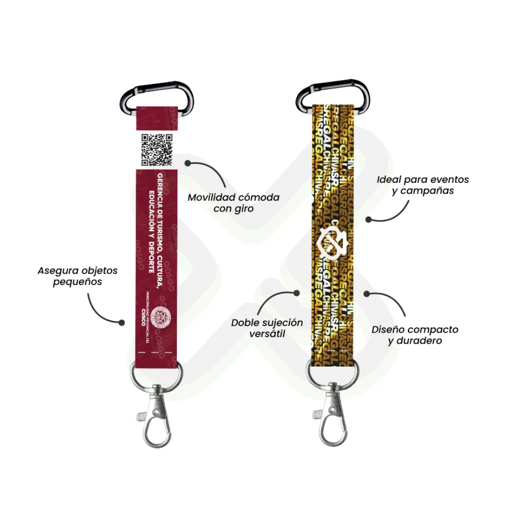 LLAVERO LANYARD CON CARABINER Y MOSQUETON GIRATORIO CON PALANCA 2CM - Imagen 2