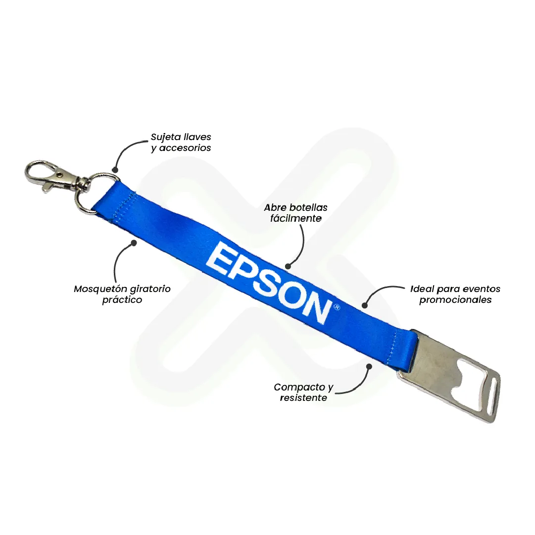 LLAVERO LANYARD CON DESTAPADOR Y MOSQUETON GIRATORIO CON PALANCA 2CM