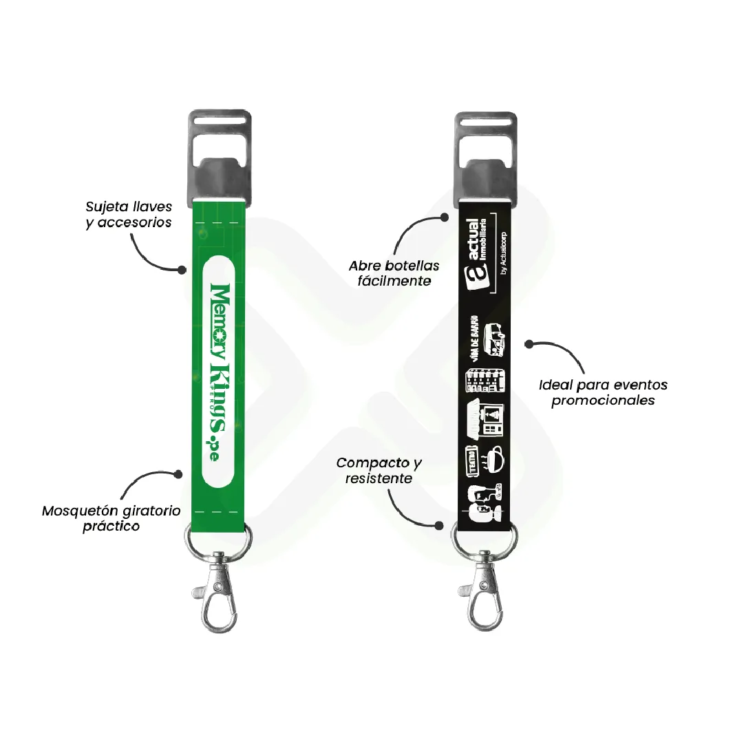 LLAVERO LANYARD CON DESTAPADOR Y MOSQUETON GIRATORIO CON PALANCA 2CM - Imagen 2